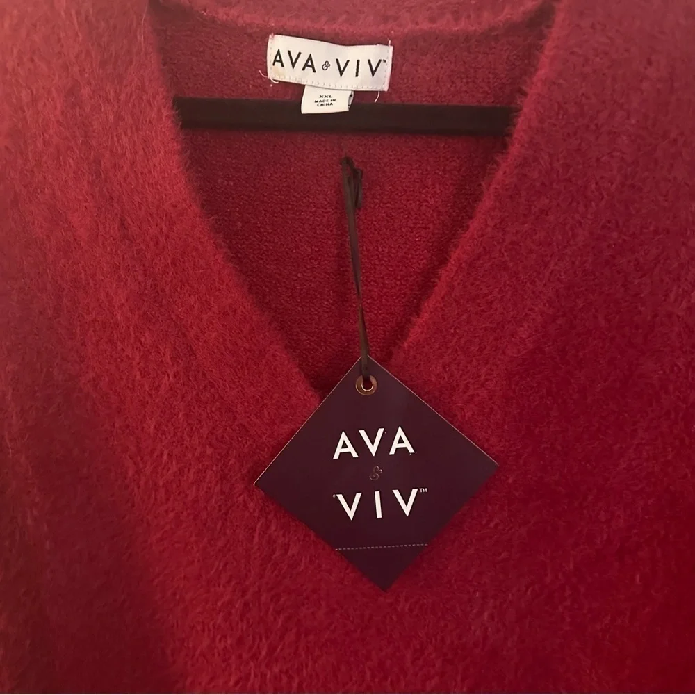 NWT Ava & Viv XXL Red V Neck Pullover Sweater Tunic Long Sleeve - Picture 6 of 9